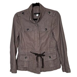 Loft Womens Petite Medium PM Military Jacket Brown Lightweight Drawstring Front